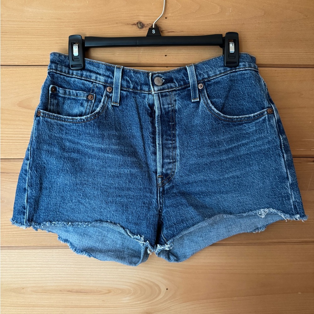 Levi's Blue Jean Shorts High-Waisted Distressed